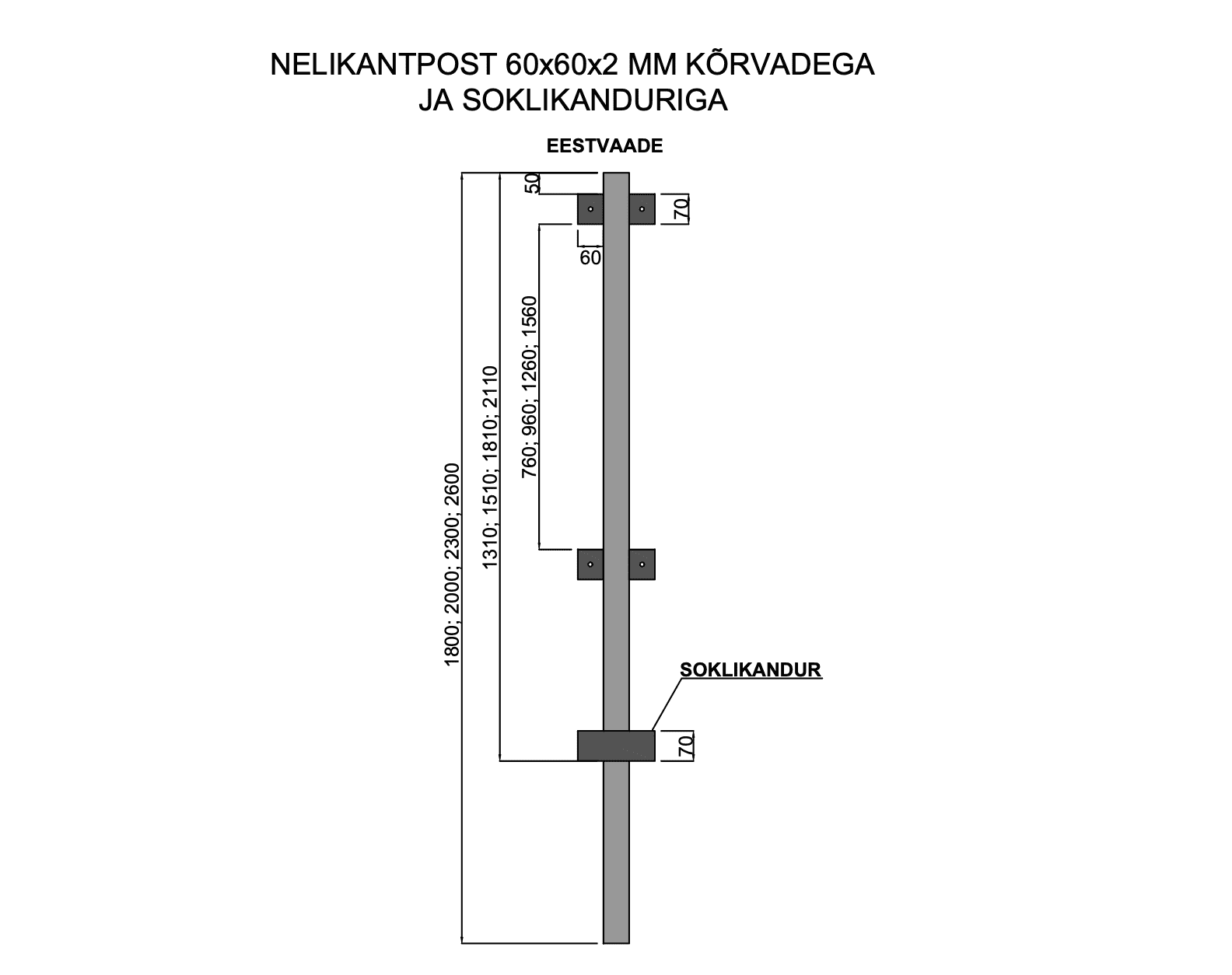 Puitaia post kõrvadega ja soklikanduriga (60×60 mm)